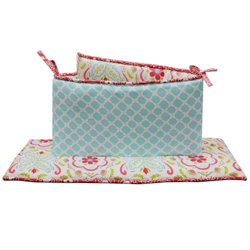  The Peanut Shell Gia or Mila Floral and Ogee Coral and Aqua Baby Girl Crib Bumper