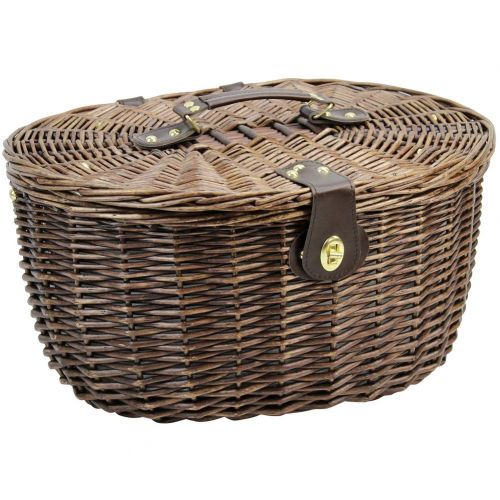  HappyPicnic Unique Willow Picnic Basket for 2 Persons, Natural Wicker Picnic Hamper with Service Set and Insulated Cooler Bag - Best Gifts for Father Mother