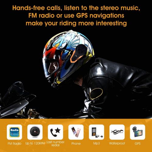  Veetop Motorcycle Intercom Bluetooth Helmet Headset, 1000M Waterproof Motorbike Interphone Helmet Communication System Kits with Walkie Talkie MP3/GPS & FM Radio for Riding&Skiing,