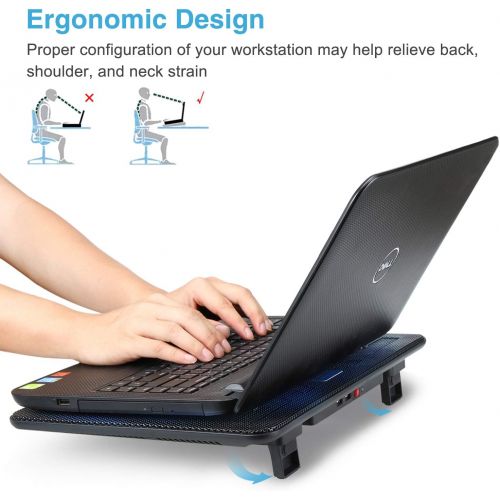 [아마존 핫딜] [아마존핫딜]TECKNET Laptop Cooling Pad, Portable Slim Quiet USB Powered Laptop Notebook Cooler Cooling Pad Stand Chill Mat with 3 Blue LED Fans, Fits 12-17 Inches