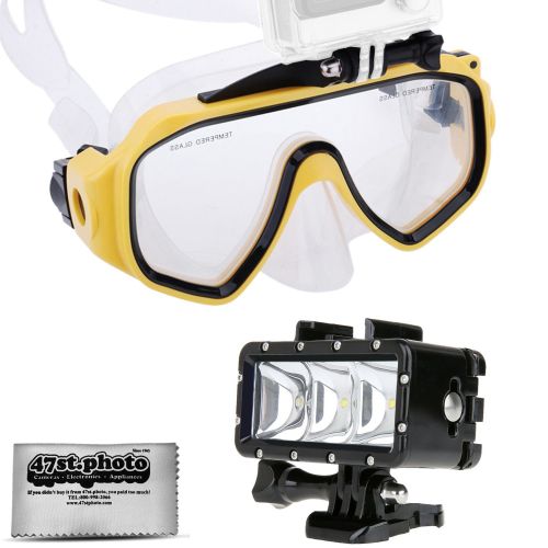  47th Street Photo Opteka Goggles Scuba Diving Mask + Waterproof LED Flash Light for GoPro HERO4, HERO3, HERO2 Black, Silver, Session, SJ6000, SJ4000 and Similar Action Cameras