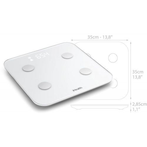 아이헬스 IHealth iHealth Core Wireless Body Fat Scale Smart BMI Scale Digital Bathroom Wi-Fi Weight Scale, Body Composition Analyzer with Fitness app 400 lbs, Large Tempered Glass Surface, lbs/kg/s