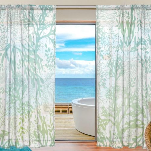  ALAZA U LIFE Ocean Sea Aquatic Plants Patchwork Rod Pocket Sheer Voile Window Curtain Curtains 55 inch Wide x 84 inch Long Per Panel, Set of 2 Panels