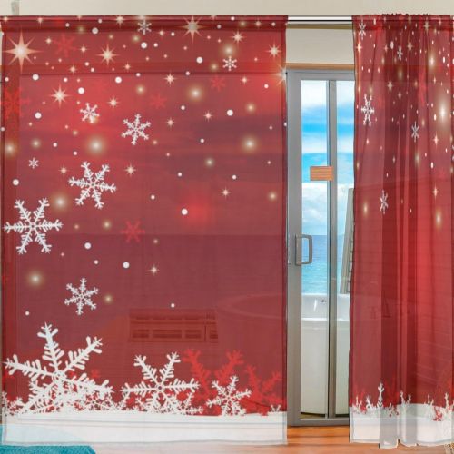 ALAZA U LIFE Merry Christmas Winter Snowflakes Patchwork Rod Pocket Sheer Voile Window Curtain Curtains 55 inch Wide x 78 inch Long Per Panel, Set of 2 Panels