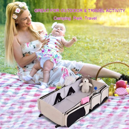  HONEY JOY 3 in 1 Baby Bassinet Diaper Bag, Waterproof Oxford Portable Bassinet, Travel Changing Station with Fitted Sheet (Beige)