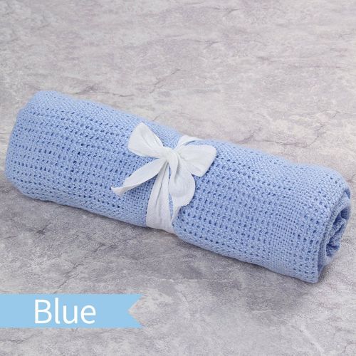  Lucoo New 100% Cotton Baby Cellular Blanket Pram Cot Bed Moses Basket Crib (Blue)
