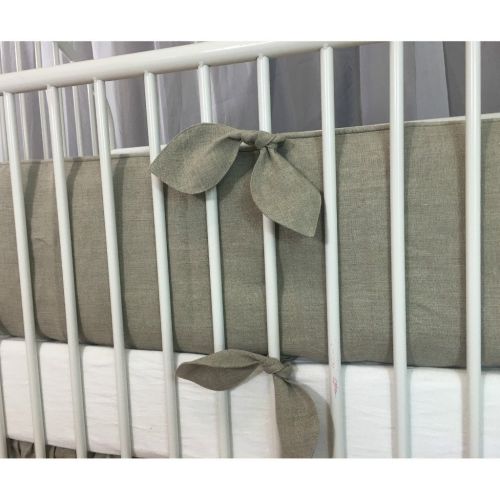  SuperiorCustomLinens Dark Linen Baby Bedding Set with leaf shaped ties, Farmhouse Nursery, Country Crib Bedding Sets, FREE SHIPPING