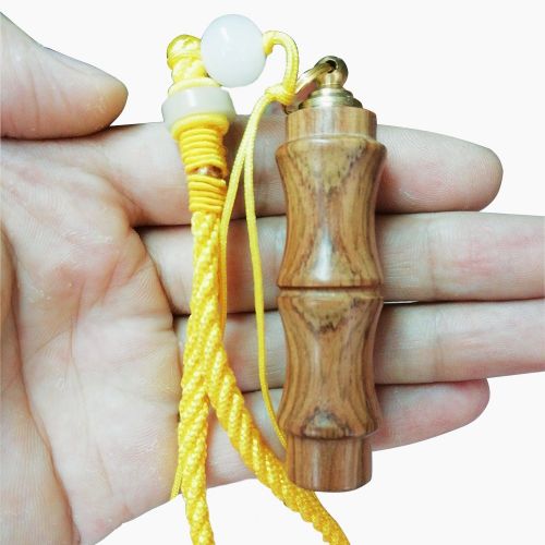  Eatop Direct Retro Wood Snuff Bottle with Spoon Portable Vial Necklace Container Wood Ornament Pendant for Keychain (Yellow)