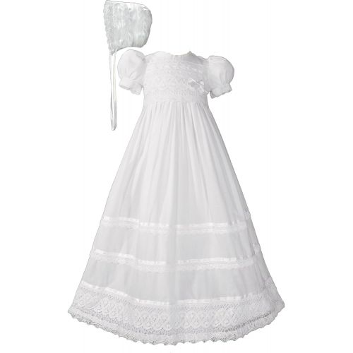 리틀 Little Things Mean A Lot 30 Cotton Batiste White Christening Baptism Gown with Cluny Trim and Bonnet