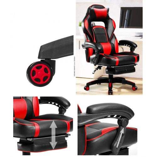  Merax High-Back Racing, Ergonomic Gaming Footrest, PU Leather Swivel Computer Home Office Chair Including Headrest and Lumbar Support (red)
