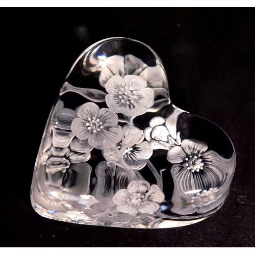  Akoko Art Handengraved Crystal Glass Baccarat Paperweight, Baccarat Crystal, Cherry Blossoms, Heart Paper Weight, Collector Gifts, Customized Crystal, Cherry Blossom, Hand Engraved Flowers, Valentine Gifts,
