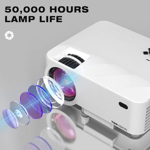  Mini Projector, TOPVISION Projector with Synchronize Smart Phone Screen, Upgrade to 3600L, 1080P Supported, 176 Display, 50,000 Hours Led, Compatible with Fire Stick,HDMI,VGA,USB,T