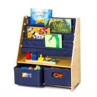 Wildkin Sling Bookshelf Features Durable Fabric, Classic Wood Design, & Two Spacious Storage Drawers, Perfect for Encouraging Organization - NaturalBlue