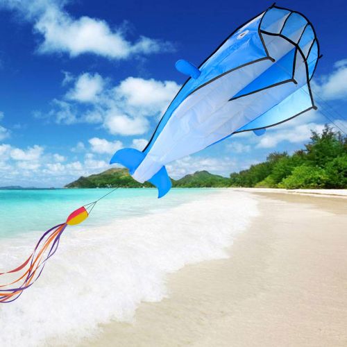  [아마존베스트]IMAGE 3D Kite Large Blue Dolphin Breeze Beach Kites with Huge Frameless Soft Parafoil Giant,Gift for Kids,Family