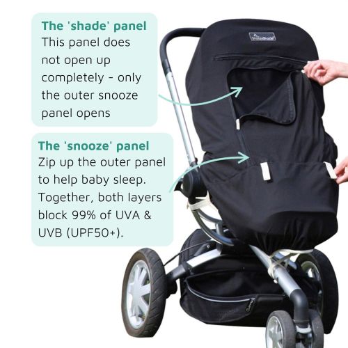  Brand: SnoozeShade Stroller Sun Cover (6m+) | UV Sunshade for Baby Strollers & Joggers | Universal Fit for 3 & 4 Wheelers | Blocks 99% of The Suns Rays | SnoozeShade Plus