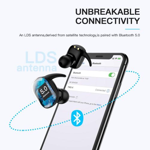  [아마존 핫딜]  [아마존핫딜]Amuoc Wireless Earbuds, Bluetooth 5.0 Wireless Headphones, in-Ear Sweat-Proof Stereo Wireless Earphones with Portable Charging Case, Mic (Black)