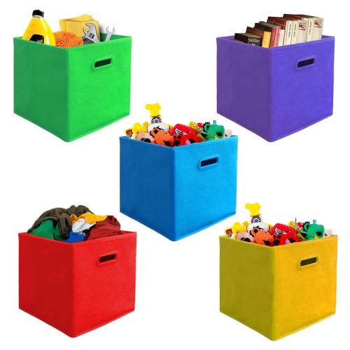  Prorighty (10-Pack, Assorted Colors) Bright Colors Storage Bins with Plastic Handles, Containers, Boxes, Tote, Baskets| Collapsible Cubes Household Organization | Fresh Fabric & Cardboard,Nu