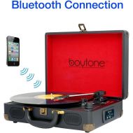 Boytone BT-101BL Bluetooth Turntable Briefcase Record Player AC-DC, Built in Rechargeable Battery, 2 Stereo Speakers 3-Speed, LCD Display, FM Radio, USBSD,RCA, AUX  MP3, Encoding
