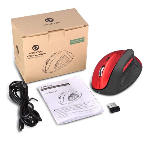  [아마존 핫딜]  [아마존핫딜]KINGTOP Kabellos Vertical Mouse Dual Mode Wired und 2.4G Wireless wiederaufladbare Ergonomische Vertikalmaus 4800DPI 5 Taste ROT