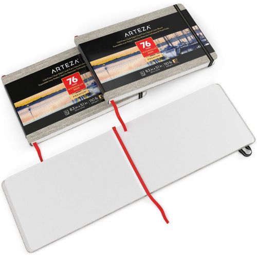  [아마존 핫딜] [아마존핫딜]ARTEZA 5.1x8.3 Watercolor Book, Pack of 2, 76 Pages per Pad, 110lb/230gsm, Cold Pressed Paper, Linen Bound with Bookmark Ribbon and Elastic Strap, for Watercolor Techniques and Mix