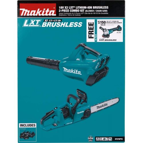 Makita XT276PTX 18V X2 (36V) LXT Lithium-Ion Brushless Cordless 2-Pc. Combo Kit (5.0Ah) and Brushless Angle Grinder