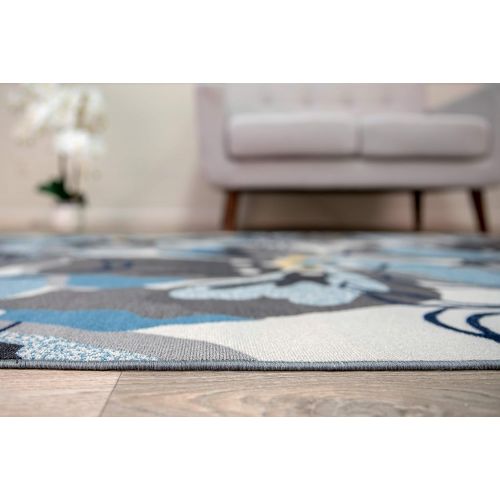  Rugshop Modern Large Floral Non-Slip (Non-Skid) Area Rug Runner 2 X 7 (22 X 84) Gray-Blue