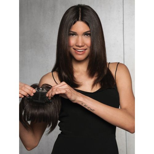  HairDo Human Hair Bangs Color R1HH BLACK - Hairdo Extensions 9 Long Clip in Fringe Monofilament Crown Pressure Sensitve Clips Heat Friendly