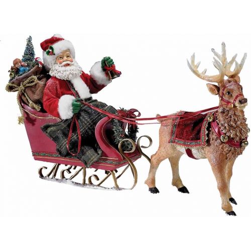 커트애들러 Kurt Adler Fabriche 10-Inch Santa in Sleigh with Deer Tablepiece