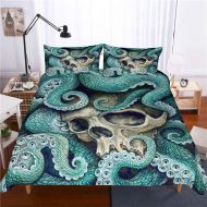 Death Octopus Bedding Set 3D Printed Octopus Tentacles Fuchsia Red Duvet Cover Set for Adult,Boys and Girls 100% Microfiber Bedding 2Piece 1 Duvet Cover 1 Pillow Shams Twin Size