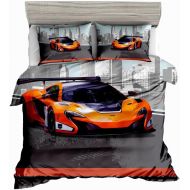 SxinHome Orange Speed Sport car Bedding Set for Teen Boys, Duvet Cover Set,3pcs 1 Duvet Cover 2 Pillowcases(no Comforter inside), Queen Size