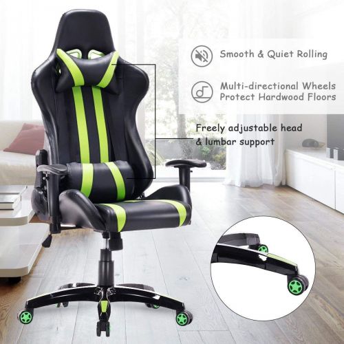 코스트웨이 COSTWAY HW55211GN Executive Racing Style High Back Reclining Gaming Chair Office Computer (Green)
