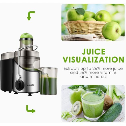  AICOOK Juicer Machine, Aicook Juice Extractor with 3 Wide Mouth, Non-Slip Feet, 3 Speed Centrifugal Juicer for Fruits and Vegs, BPA-Free