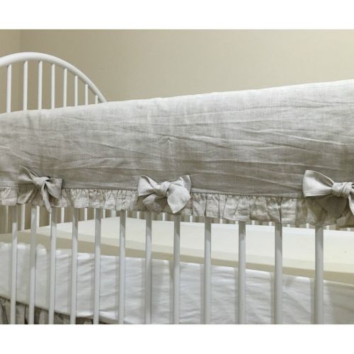  SuperiorCustomLinens Natural Linen Crib Rail Guard with ruffles, Crib Rail Cover for Teething, Handmade Bumperless Crib Bedding Set, Neutral Baby Bedding Set, FREE SHIPPING