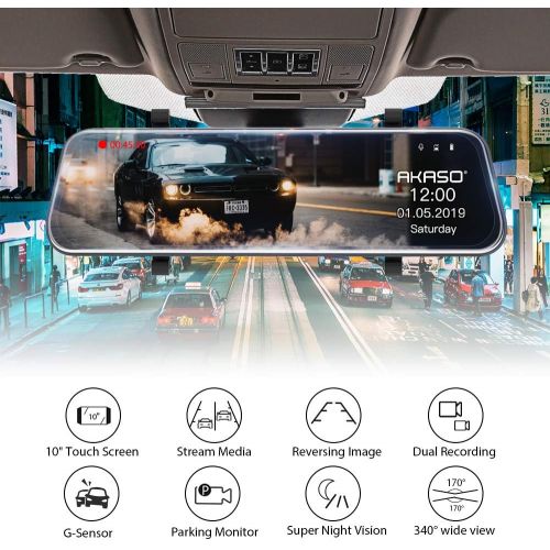  [아마존 핫딜]  [아마존핫딜]Mirror Dash Camera for Cars - AKASO 10 Backup Camera 1080P Dual Dash Cam Front and Rear Stream Media Touch Screen DVR with Sony IMX307 G-Sensor Parking Monitor (32 GB SD Card)