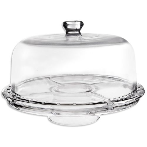  HE Elegant 6 in 1 Cake Plate Features a Cake Plate with Dome, Punch Bowl, Divided Appetizer Platter, Party Glassware Set
