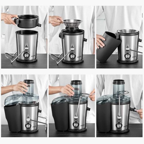  AICOK Juicer Machine, Aicok Juice Extractor, 800W Centrifugal Juicer with 3 Wide Mouth, Dual Speed Stainless Steel Juicer with Anti-drip Mouth, Non-slip feet, BPA Free