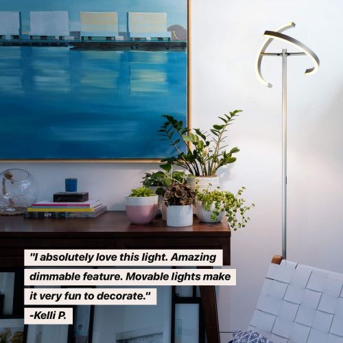  Brightech Halo Split - Modern LED Torchiere Floor Lamp, For Offices - Bright Standing Pole Light - Tall, Dimmable Uplight for Reading In Your Bedroom or Living Room - Platinum Silv