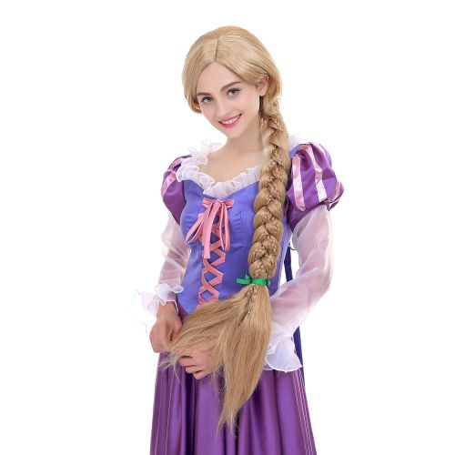  Angelaicos Womens Long Braids Blonde Costume Rapunzel Wig with 10pcs Flowers