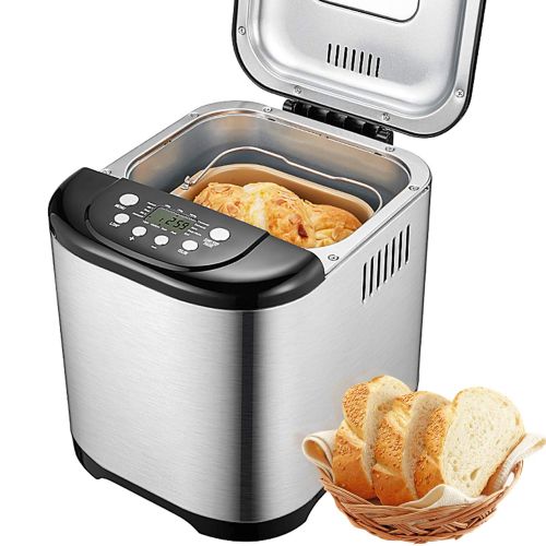  AICOK Bread Maker, Aicok 2 Pound Programmable Bread machine with Gluten Free Setting, Stainless Steel Bread Maker Machine with 15 Hours Delay Time, 3 Loaf Sizes, 3 Crust Colors and 1 Hou