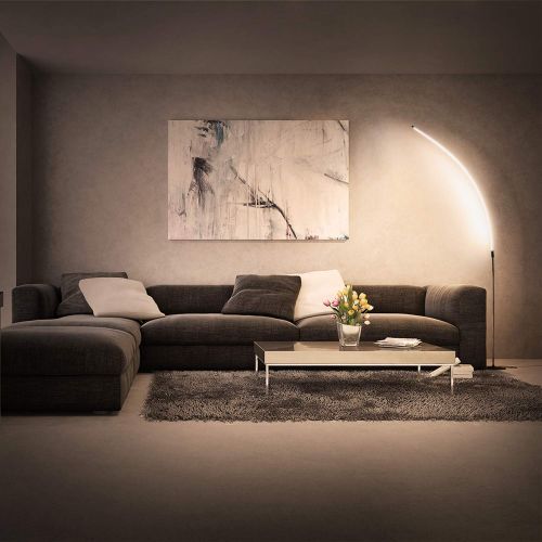  SHINE HAI LED Arc Floor Lamp, Curved Contemporary Minimalist Lighting Design, 3000K Warm White, Linear Light for Living Room Bedroom Office, Black