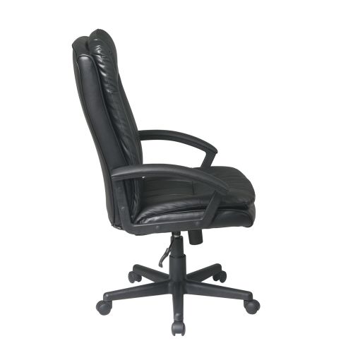  Office Star Deluxe High Back Eco Leather Thick Padded Contour Seat and Back with Built-in Lumbar Support Adjustable Executive Office Chair, Black