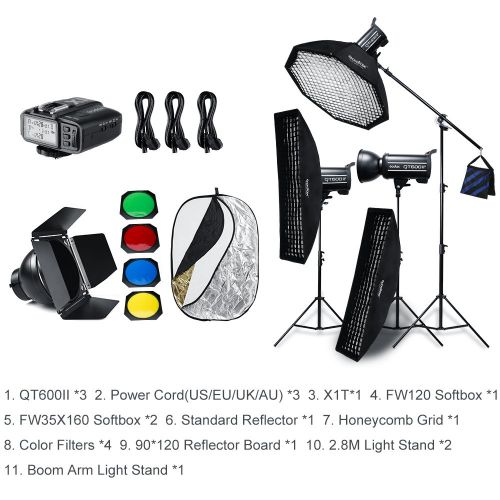  Godox QT600II Built-in 2.4G Wireless X System,High Speed Studio Strobe Flash Light + X1T-C Trigger Compatible for Canon,Softbox,Light Stand, Studio Boom Arm Top Light Stand (110v)