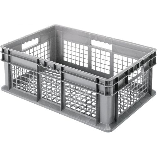  Akro-Mils 37608 24-Inch by 16-Inch by 8-Inch Straight Wall Container Tote with Mesh Sides and Mesh Base, Case of 4, Grey