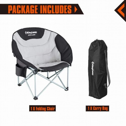  KingCamp Moon Saucer Leisure Heavy Duty Steel Camping Chair Padded Seat with Cooler Bag (Grey with Cup Holder)
