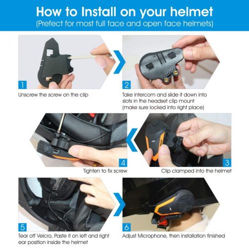  Motorcycle Intercom Bluetooth Helmet Headset - Veetop 1000M Waterproof Motorbike Interphone Helmet Communication System Kits with Walkie Talkie MP3/GPS & FM Radio for Riding&Skiing