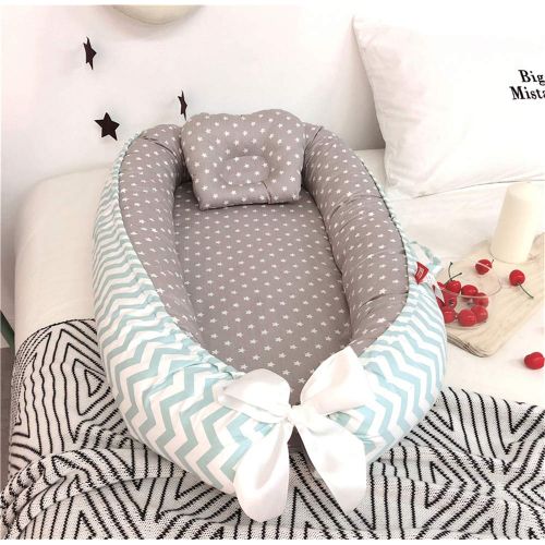  Abreeze Baby Bassinet for Bed,Wave Star-Grey Baby Lounger Crib Bedding, Breathable & Hypoallergenic Co-Sleeping Baby Bed, 100% Cotton Portable Crib Pillow for Bedroom/Travel/Campin