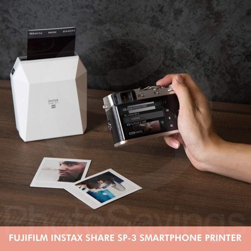 후지필름 Fujifilm Instax SHARE Smartphone Printer SP-3 (White) with Instant Film, Deluxe Camera Case, and FiberTique Cloth