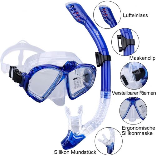  Supertrip Premium Schnorchelset Erwachsene Taucherbrille mit Schnorchel Tauchset Tauchmaske mit Kamera Halterung Tauchen Dry Schnorcheln Set