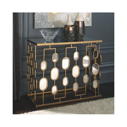  Signature Design by Ashley Ashley Furniture Signature Design - Majaci Console Table - Contemporary - Antique Gold Metal - Mirrored Glasstop and Accents