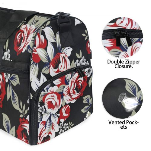 All agree Travel Gym Bag Red Floral Pattern Weekender Bag With Shoes Compartment Foldable Duffle Bag For Men Women